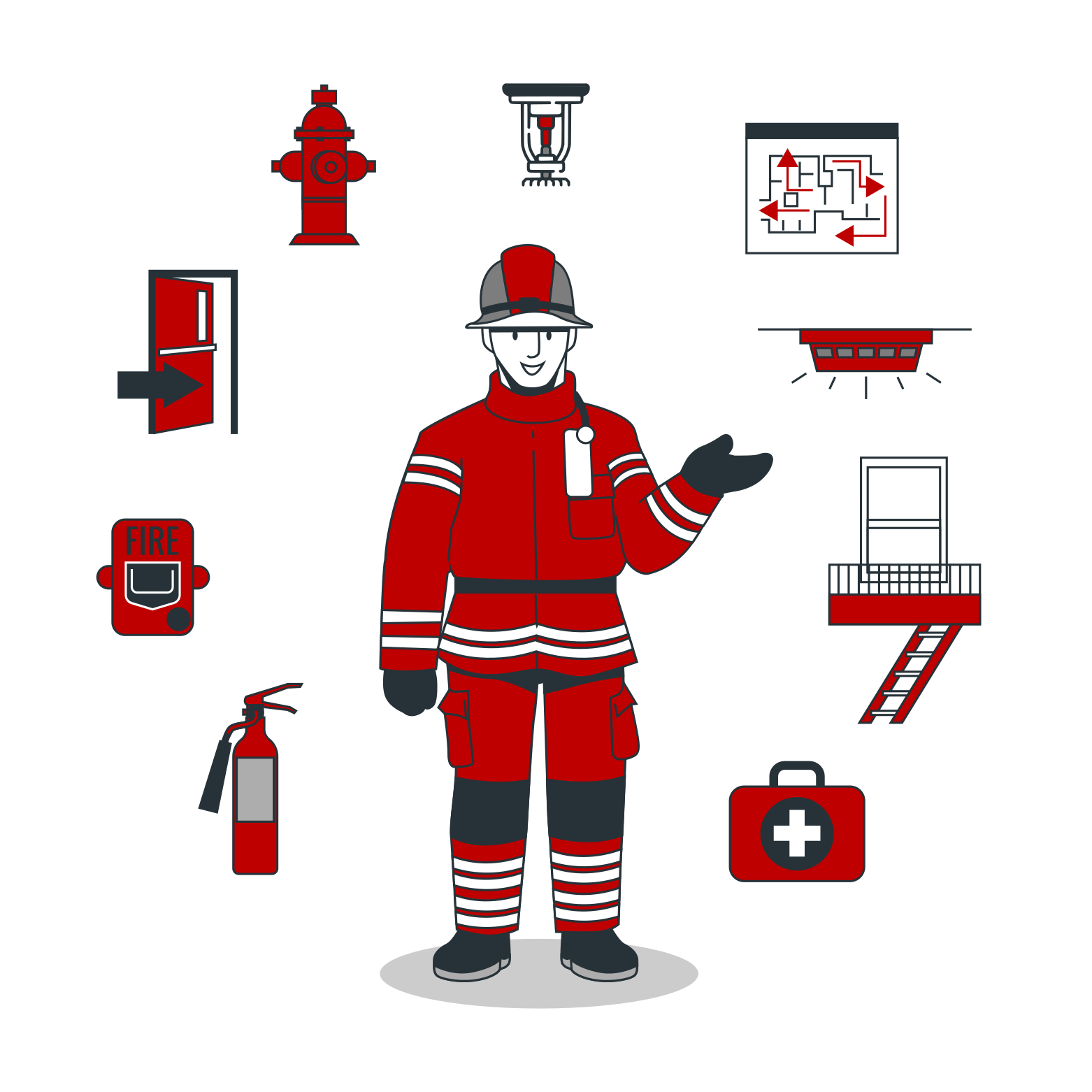 Diferentes soluções de medidas e sistemas de segurança contra incêndio